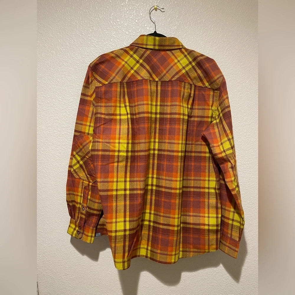 L.L.Bean Yellow and Orange Plaid Button-down Flannel Shirt Medium - Picture 2 of 6